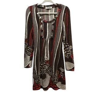 Envy by Melissa Gorga Earth Tones Boho Long Sleeve Pullover Knit Dress - Small